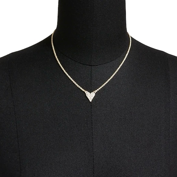J. CREW Pave Heart Necklace Crystal CZ Heart Gold Plated Chain 16” 2” Extender - Picture 3 of 7